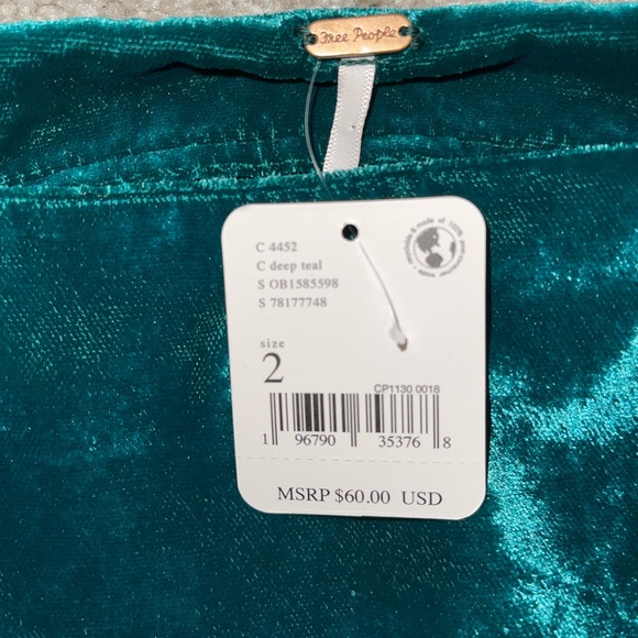 NWT Free People Dark Teal Velvet Mini Skirt size 2 - Picture 6 of 7
